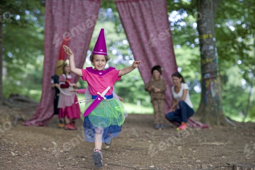 Preview: Kindergarten Children In Costume Staging A Play In A Wood Kindergarten