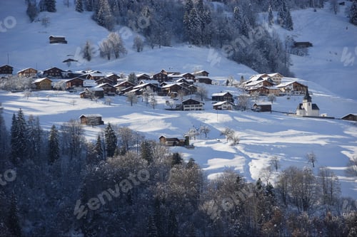 Preview: Scenic View Of Conters Im Prattigau In Winter, Grisons, Switzerland