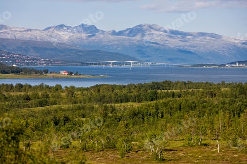 Preview: View From Kvaloya Island To Tromso And Sandnessund Bridge, Troms, Norway
