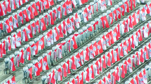 Preview: Fc Bayern Flags On Chairs In Allianz Arena, Soccer Stadium, Munich, Bavaria, Germany