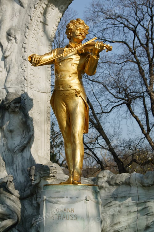 Preview: View Of A Golden Statue Of Johann Strauss With Bare Trees In The Background, Stadtpark, Vienna