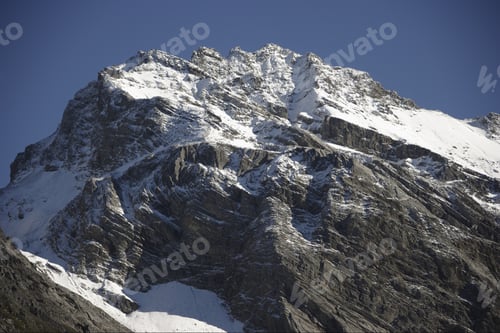 Preview: Snow Covered Mountain Under Blue Sky, Sertig Valley, Davos, Graubuenden, Grisons, Switzerland