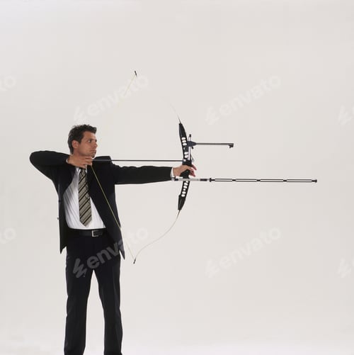 Preview: Male Archer In Business Suit Aiming, Side View