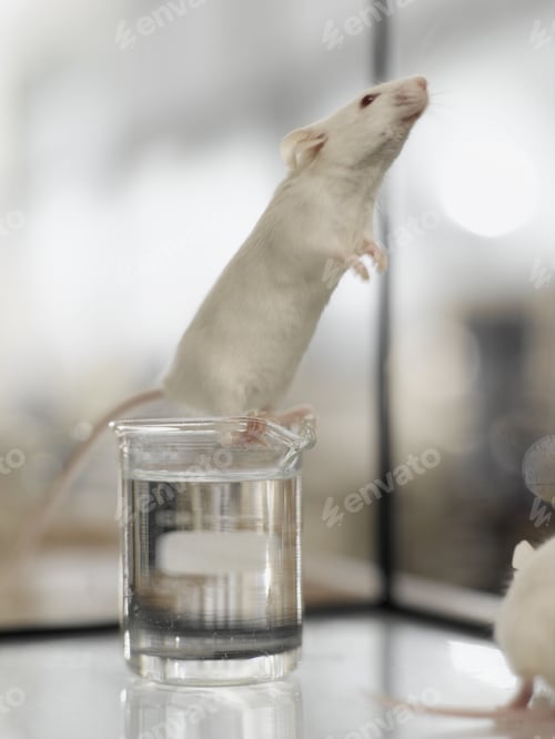 Preview: Laboratory Mouse Standing On Beaker In Tank