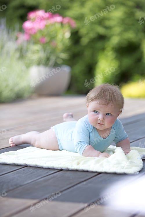 Preview: Baby Boy Lying On Blanket, Outdoors