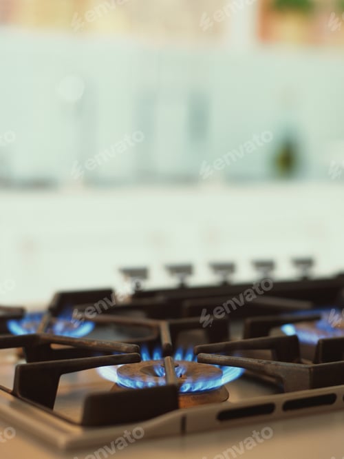 Preview: Close Up Of Lit Burner On Gas Stove