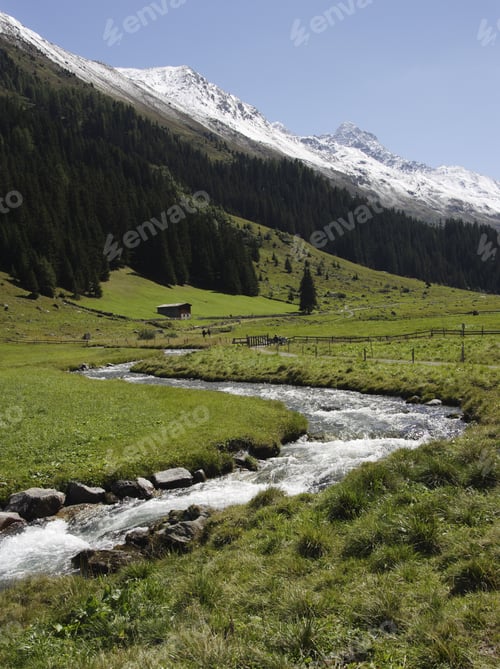 Preview: Scenic View Of Dischma Brook, View Into Dischma Valley, Davos, Graubuenden, Grisons, Switzerland