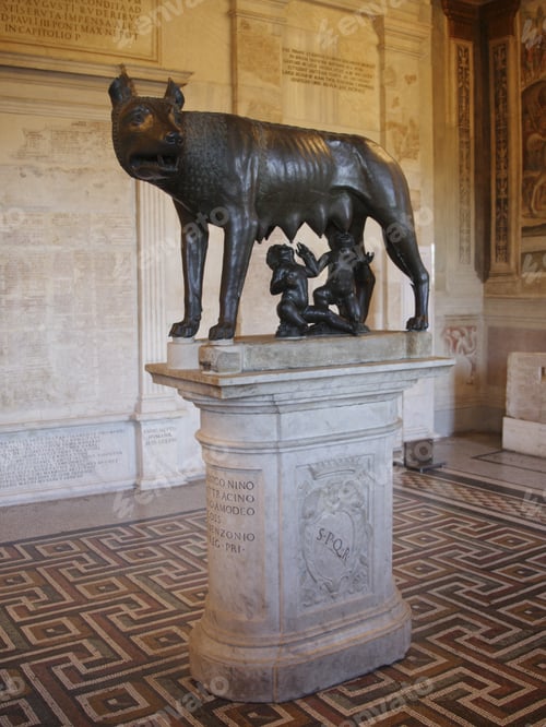 Preview: Bronze Statue She-Wolf And Infant Twins Romulus And Remus, Capitoline Museum, Rome, Italy