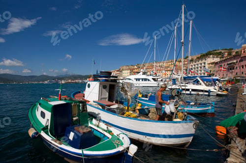 Preview: Harbor With Boats And View To Forte Falcone, Portoferraio, Island Of Elba, Province Of Livorno