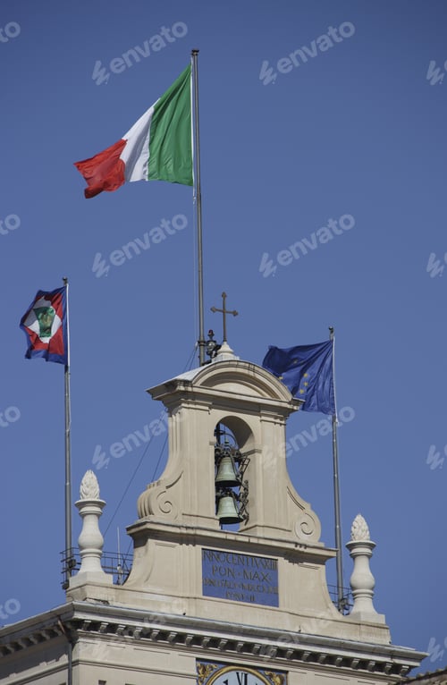 Preview: Flags And Bell Tower On Quirinal Palace, Rome, Italy