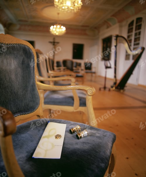 Preview: Opera Glasses And Playbill On Chair, Monastery Andechs, Bavaria, Germany