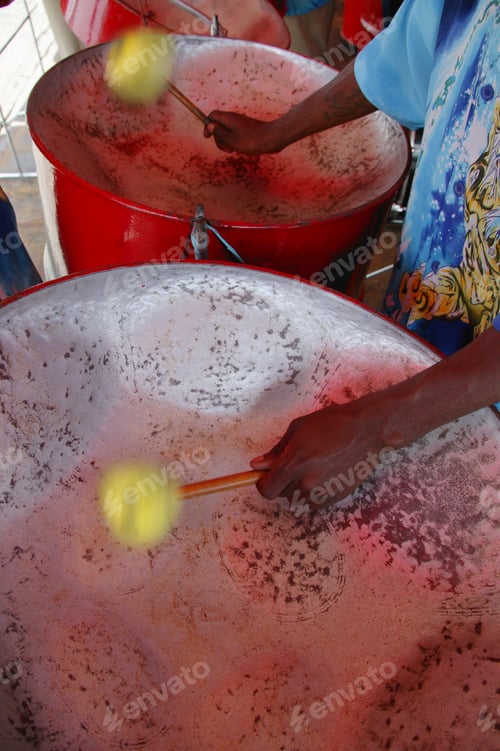 Preview: High Angle View Of A Man Playing The Steel Drums, Georgetown, Guyana