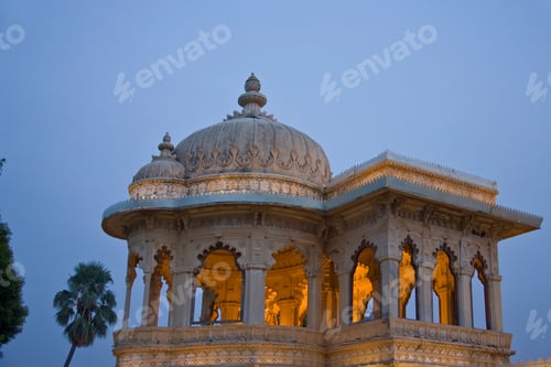 Preview: View Of Jag Manir Palace At Dusk, Udaipur, Rajasthan, India, South Asia