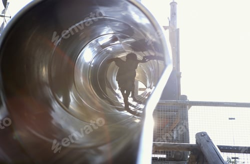 Preview: Child Playing In Tube At Playground