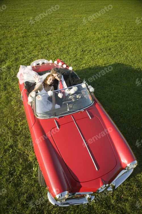Preview: Newlyweds Driving Car In Field