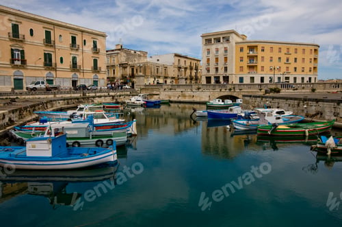 Preview: Fishing Boats In The Harbor At Syracuse, Sicily, Italy