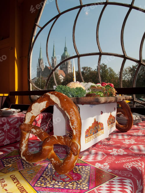 Preview: Pretzels On A Table In The Hippodrom Beer Tent, Oktoberfest, Munich, Germany