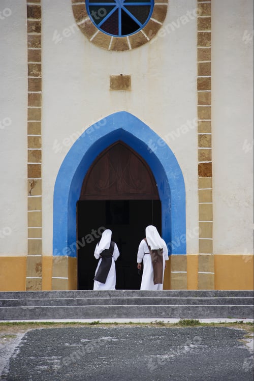 Preview: Nuns In Front Of The Church Of Mouly, Ouvea Island, Loyalty Islands, New Caledonia, Overseas