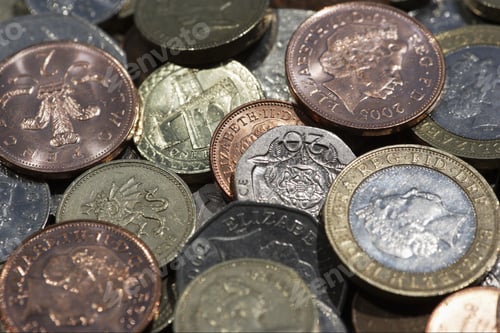 Preview: Close Up Of Pile Of British Currency Coins