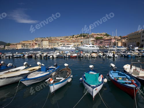 Preview: Harbor With Boats And View To Forte Falcone, Portoferraio, Island Of Elba, Province Of Livorno