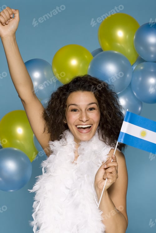 Preview: Hispanic Woman Cheering With Argentine Flag