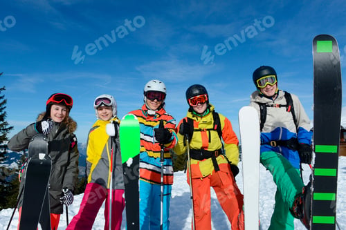 Preview: Portrait Of Teenage Friends On Skiing Holiday, Tirol, Austria, Europe
