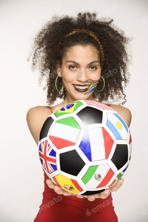 Preview: African Woman Holding World Championship Soccer Ball