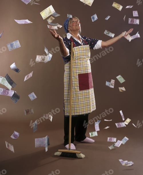 Preview: Cleaning Woman With Euros Raining Down