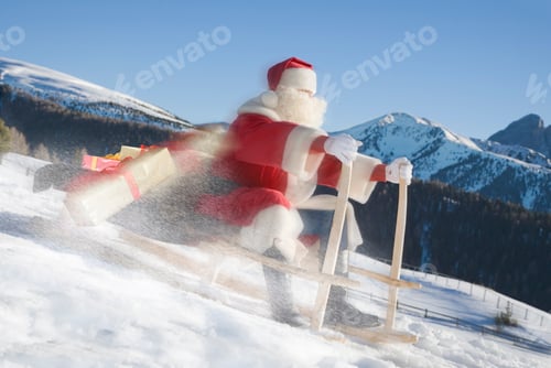 Preview: Santa Claus Driving Sled, Luesener Alm, Dolomite Alps, South Tyrol, Italy
