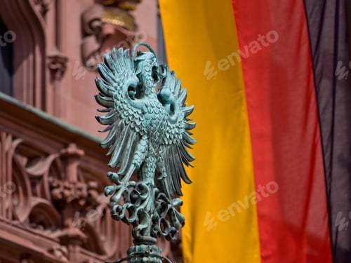 Preview: Eagle In Front Of The Roemer, German Flag In Background, Roemerberg, Frankfurt, Hesse