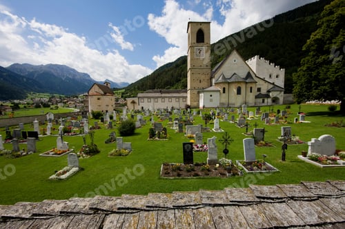 Preview: Benedictine Monastery, Cemetery Of Benedictine Convent Of Saint John, Val Mustair, Swiss Alps