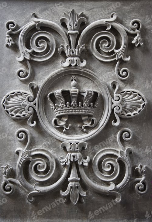 Preview: Stone Carved Coat Of Arms On Entrance Of The Residenz In Munich, Bavaria, Germany