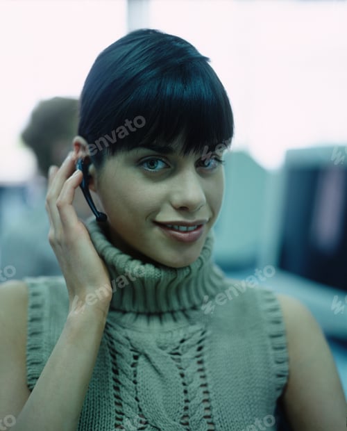 Preview: Woman With Headset Sitting In Call Centre
