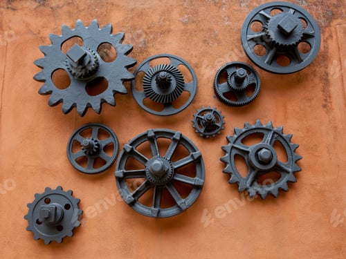 Preview: Cast-Iron Gears And Cogs On Wall