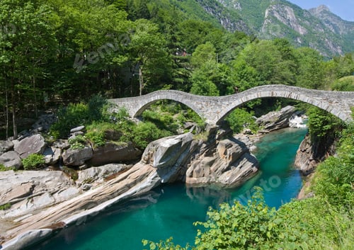 Preview: Roman Bridge Across River Verzasca, Near Lavertezzo Village, Valle Verzasca, Ticino, Switzerland