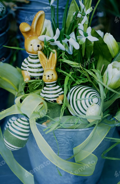 Preview: Pail With Easter Decorations And Flowers