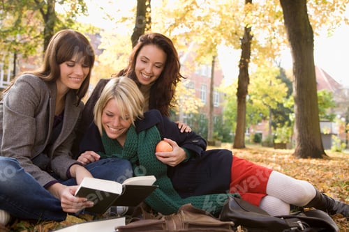 Preview: College Students Studying Together On Campus In Autumn