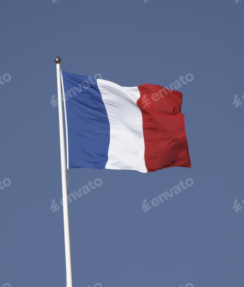 Preview: French Flag On Pole With Blue Sky