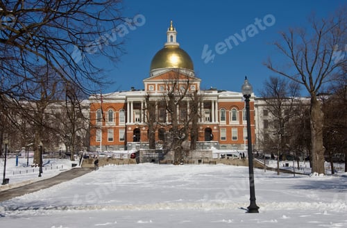 Preview: View To The Massachusetts State House In The Snow, Boston, Massachusetts, Usa