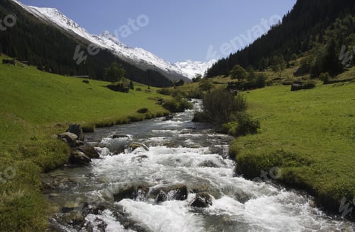 Preview: Scenic View Of Dischma Brook, View Into Dischma Valley, Davos, Graubuenden, Grisons, Switzerland