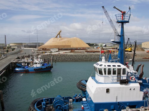 Preview: Harbor, Industrial Machinery And Wood Shavings, North Island, New Zealand
