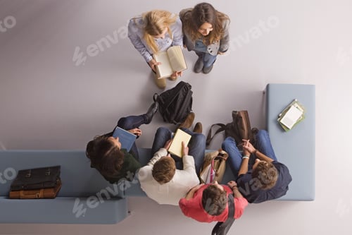Preview: Young Students In University Library, Overhead View