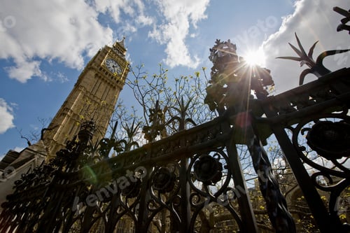 Preview: View Of Big Ben Across Ornate Iron Railings, London, Uk