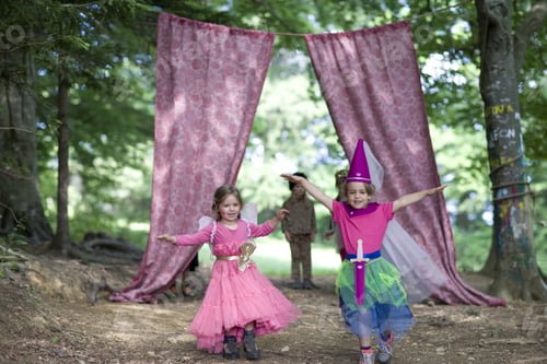 Preview: Kindergarten Children In Costume Staging A Play In A Wood Kindergarten