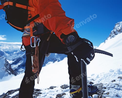 Preview: Close Up Of Hiker Holding Ice Axe On Snowy Mountain