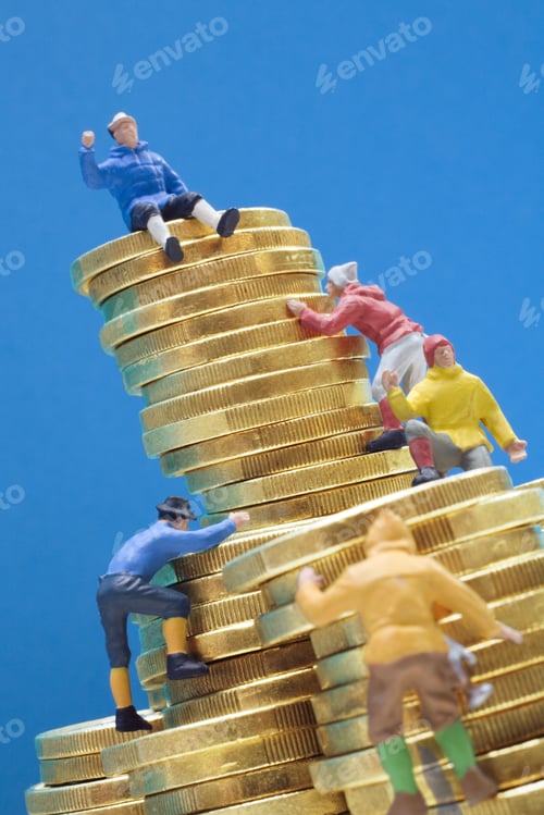 Preview: Mountain Climber Figurines On Stack On One Euro Coins