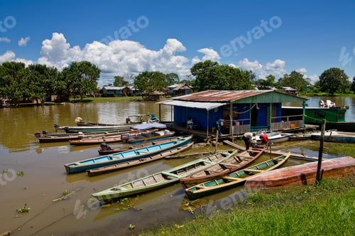 Preview: Canoes At The Riverside Of The Amazon River In Tabatinga, Amazonas, Brazil