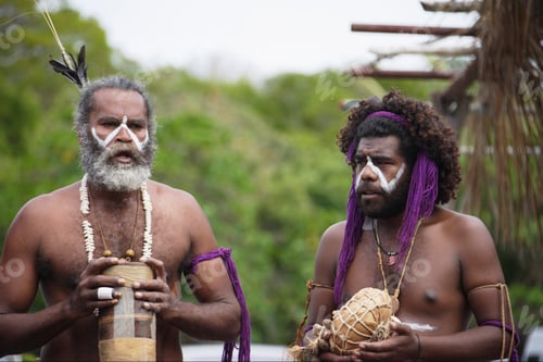 Preview: Melanesian Men At Lifou Island Showing A Traditional Performance, Loyalty Islands, New Caledonia