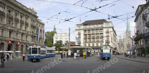 Preview: Urban Scene With Streetcars, Paradeplatz, Zurich, Canton Of Zurich, Switzerland