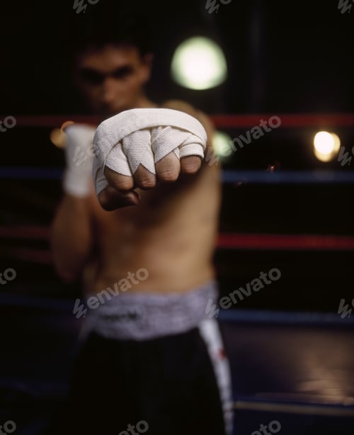Preview: Portrait Of A Male Boxer Punching The Camera